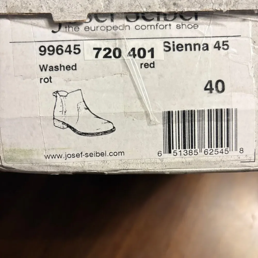 Josef Seibel Sienna 45 Boots 9.5 US 40 EU NWT Red Leather Ankle Booties Comfort